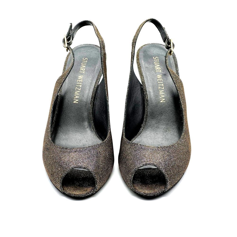 Stuart Weitzman Womens Peep Toe Slingbacks Pumps Gold Copper Size 8.5 Medium